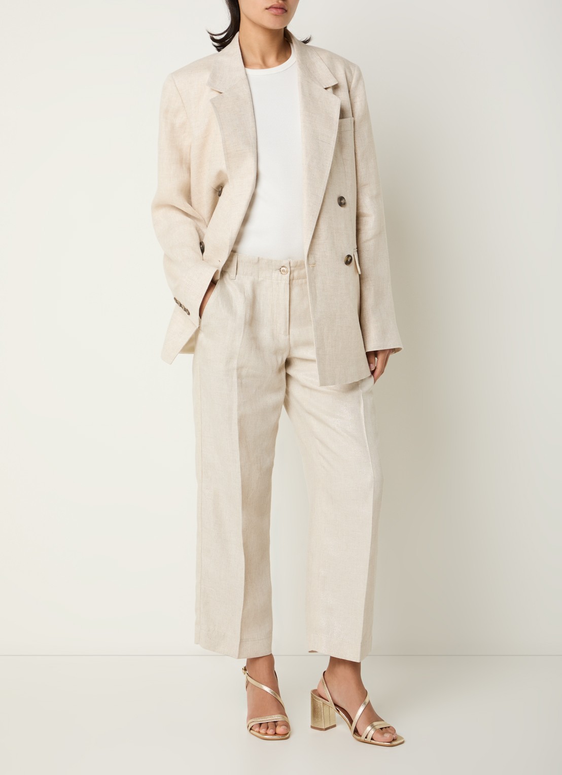 BRAX Maine low waist straight fit chino in linnenblend - voorkant 4 beige