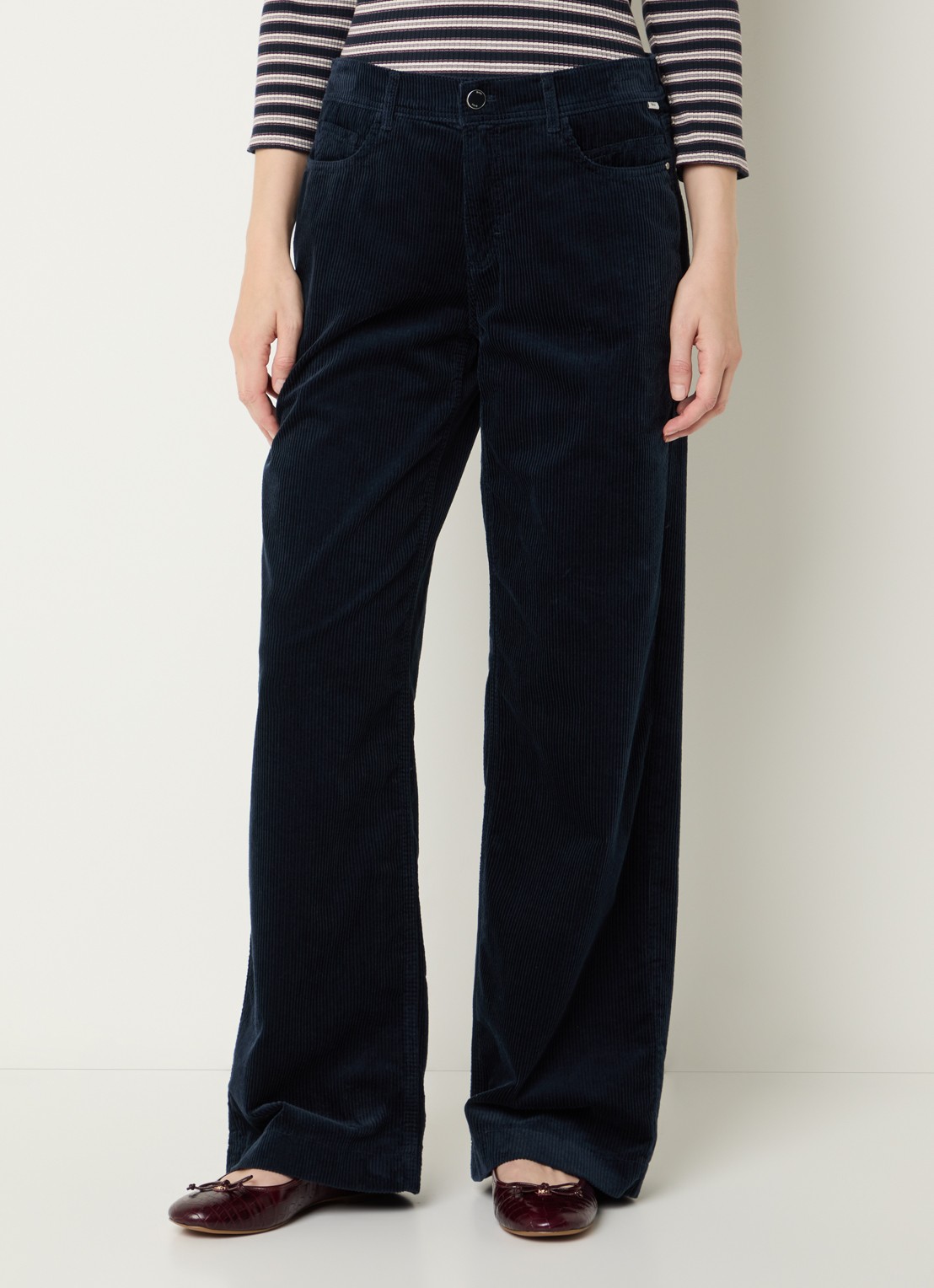 BRAX Maine mid waist straight fit broek van corduroy - detail donkerblauw