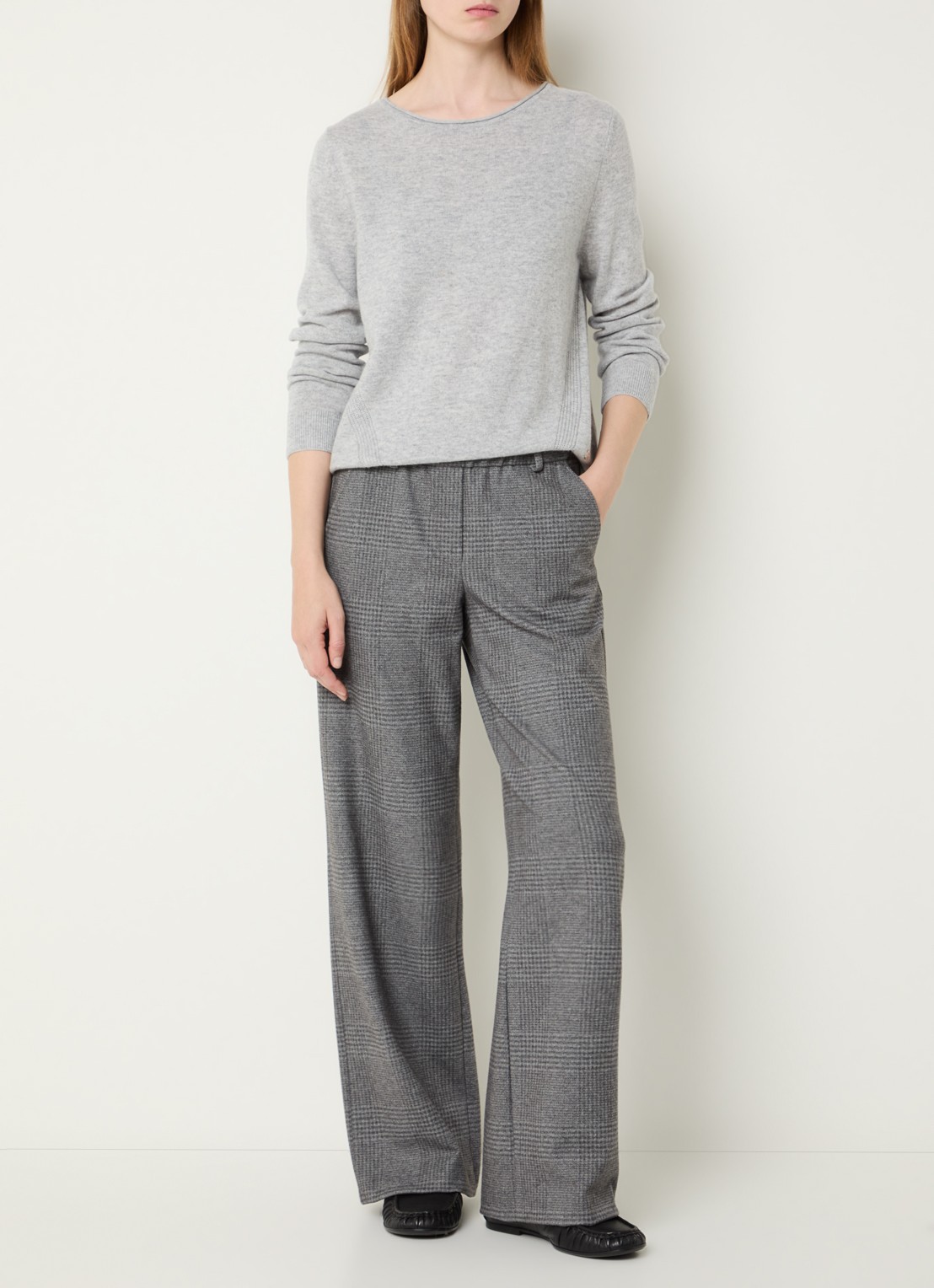 BRAX Maine mid waist straight fit pantalon met ruitdessin - voorkant 2 middengrijs