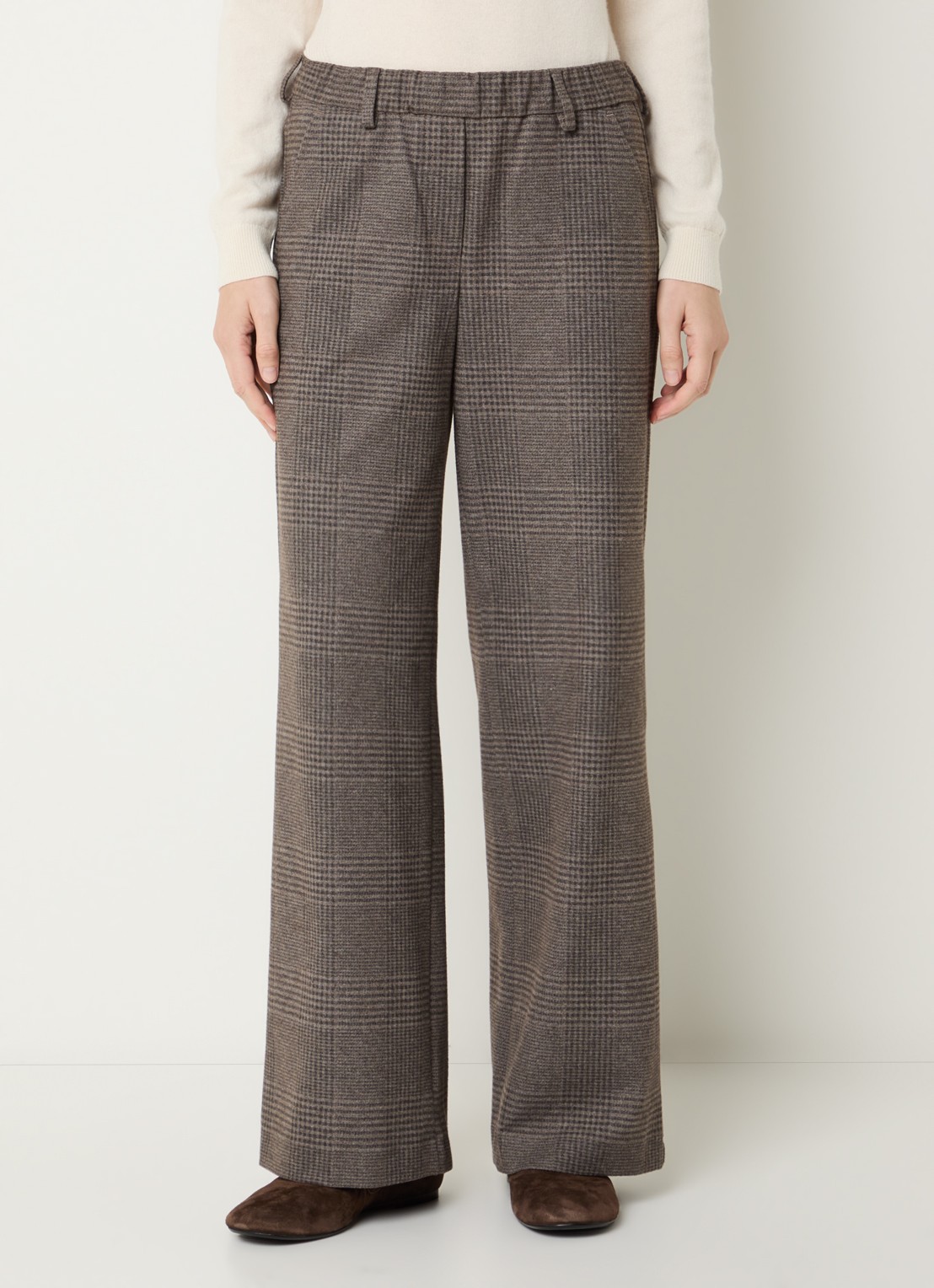 BRAX Maine mid waist straight fit pantalon met ruitdessin - detail bruin