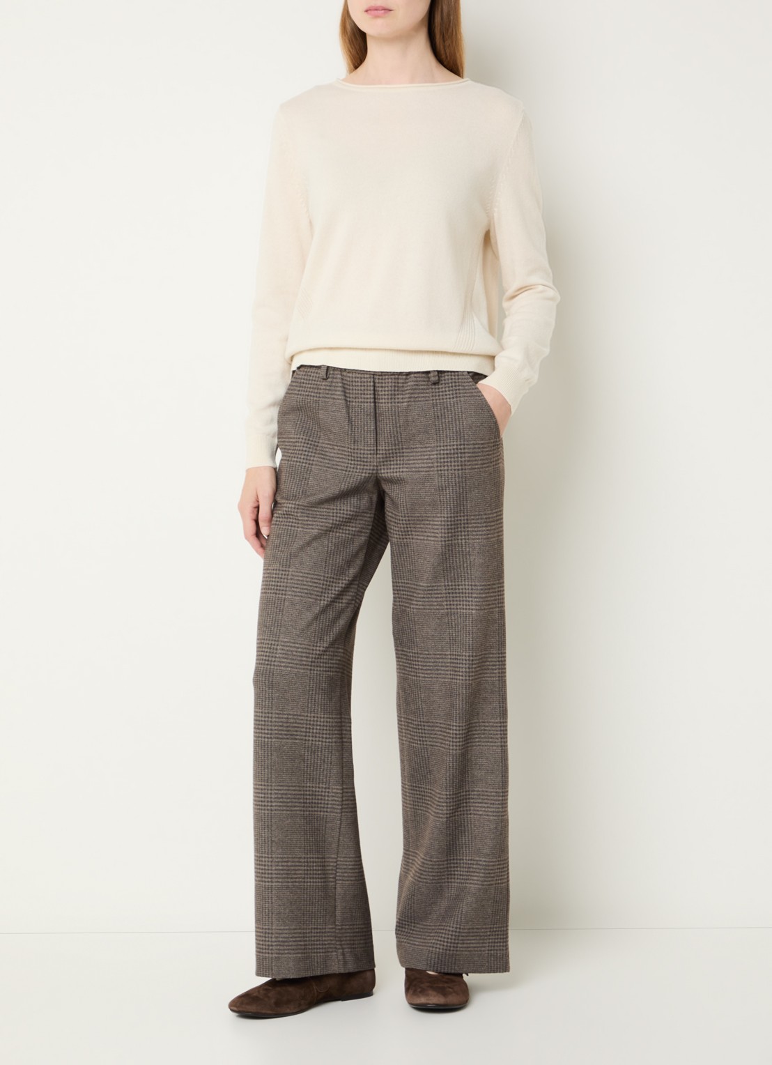 BRAX Maine mid waist straight fit pantalon met ruitdessin - voorkant 4 bruin