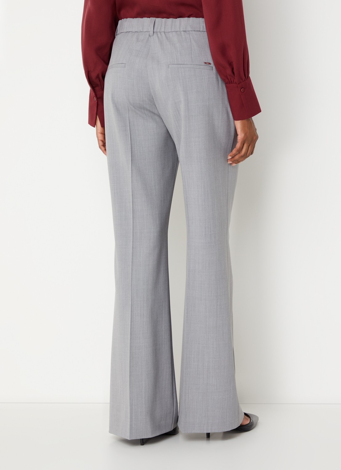 BRAX Maine mid waist wide fit palazzobroek in scheerwolblend  - achterkant 4 grijs