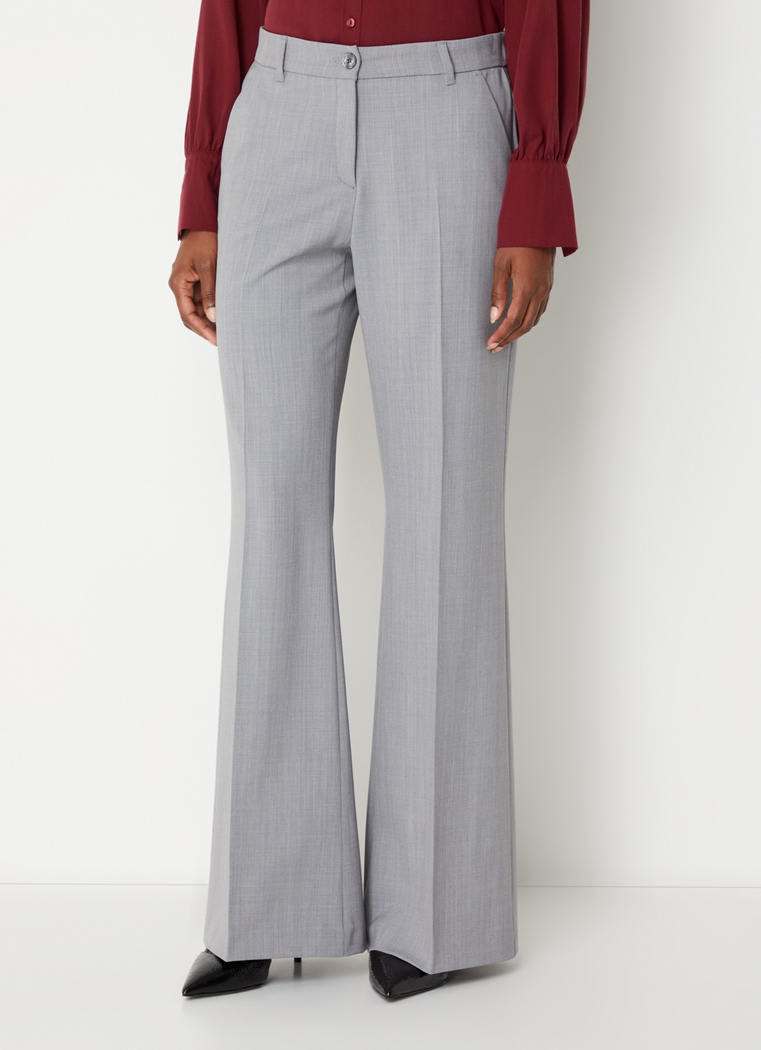 BRAX Maine mid waist wide fit palazzobroek in scheerwolblend  - detail grijs