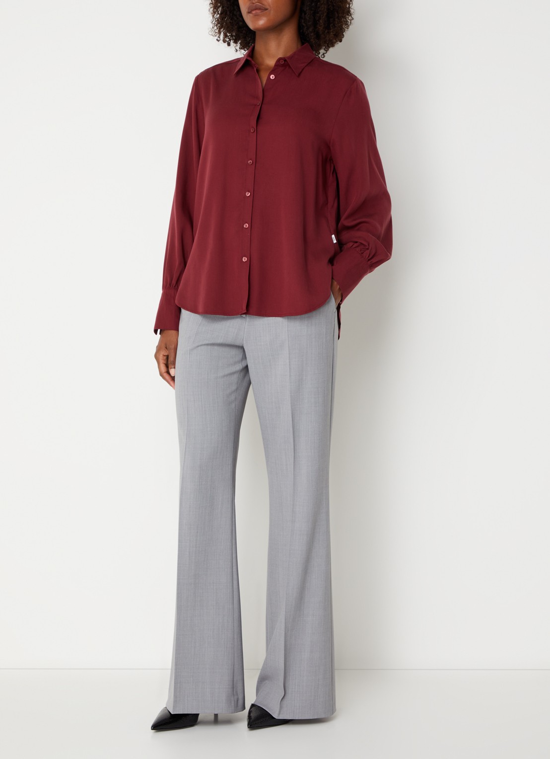 BRAX Maine mid waist wide fit palazzobroek in scheerwolblend  - voorkant 3 grijs