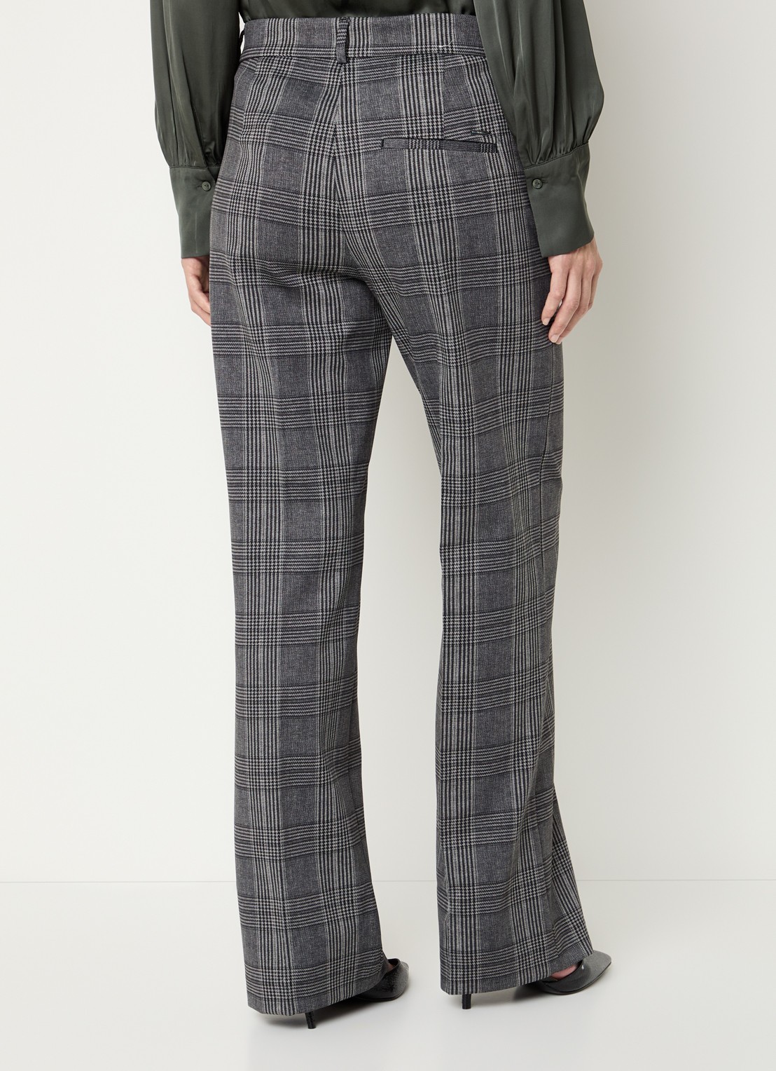 BRAX Maine mid waist wide fit palazzobroek met ruitdessin - achterkant donkergrijs