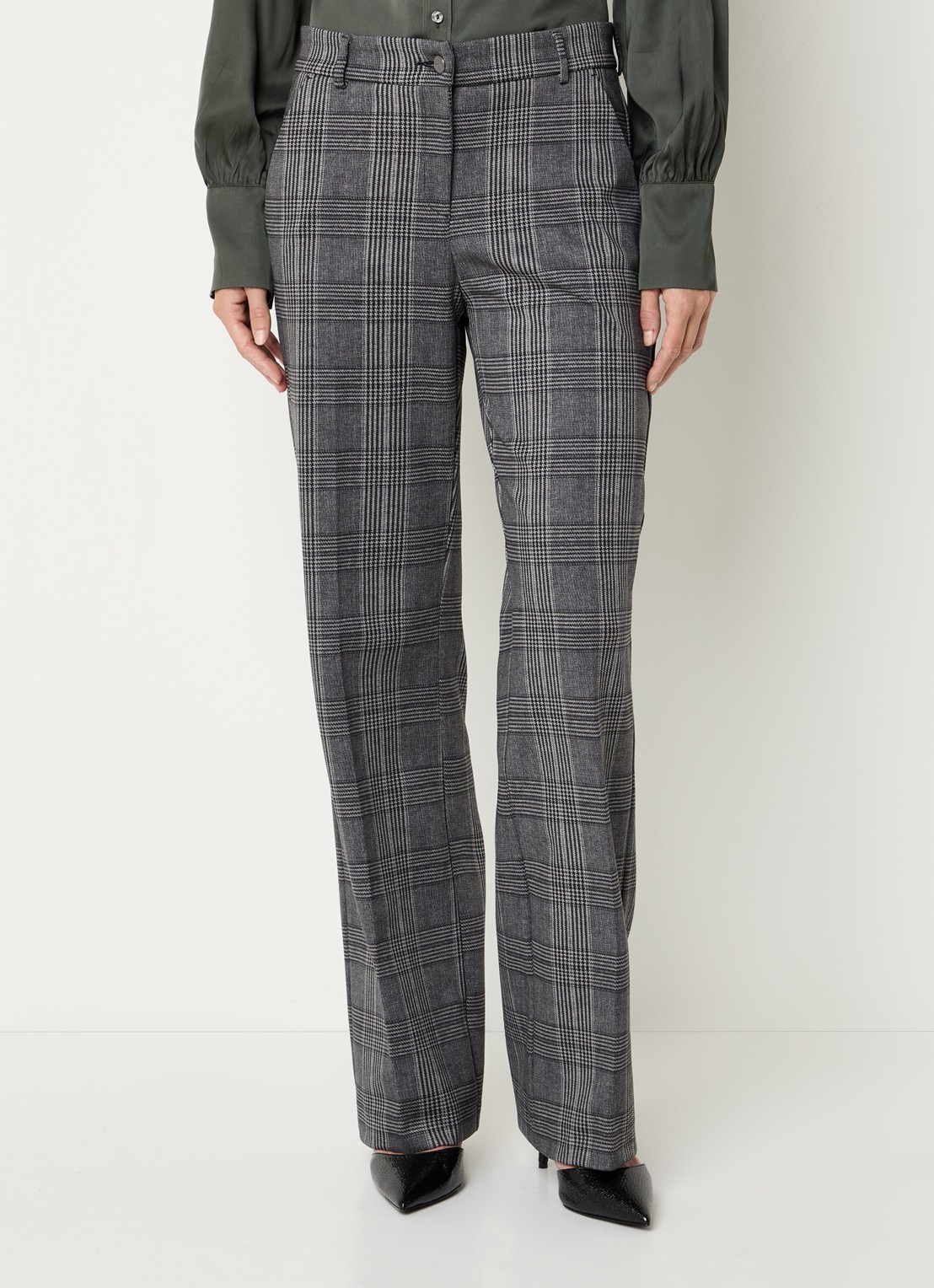 BRAX Maine mid waist wide fit palazzobroek met ruitdessin - detail 2 donkergrijs