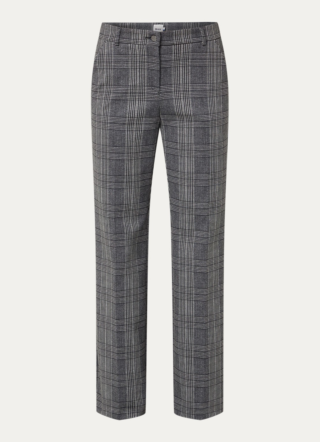 BRAX Maine mid waist wide fit palazzobroek met ruitdessin - voorkant 3 donkergrijs