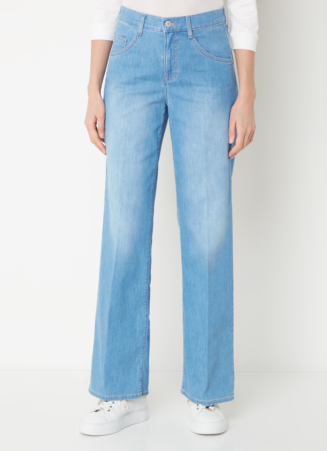 BRAX Maine mid waist wide leg jeans met lichte wassing - detail indigo