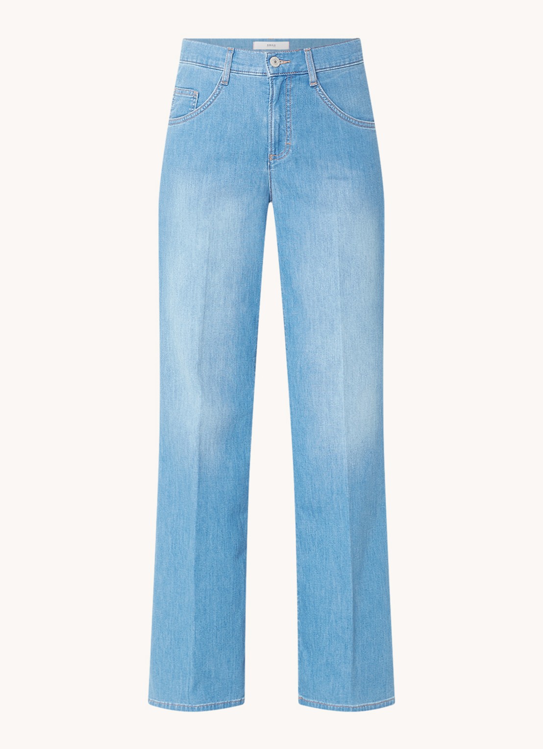 BRAX Maine mid waist wide leg jeans met lichte wassing - voorkant 4 indigo
