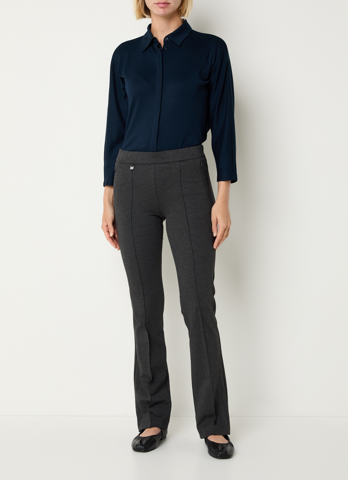 BRAX Malou mid waist bootcut fit legging met siernaad - voorkant 4 antraciet