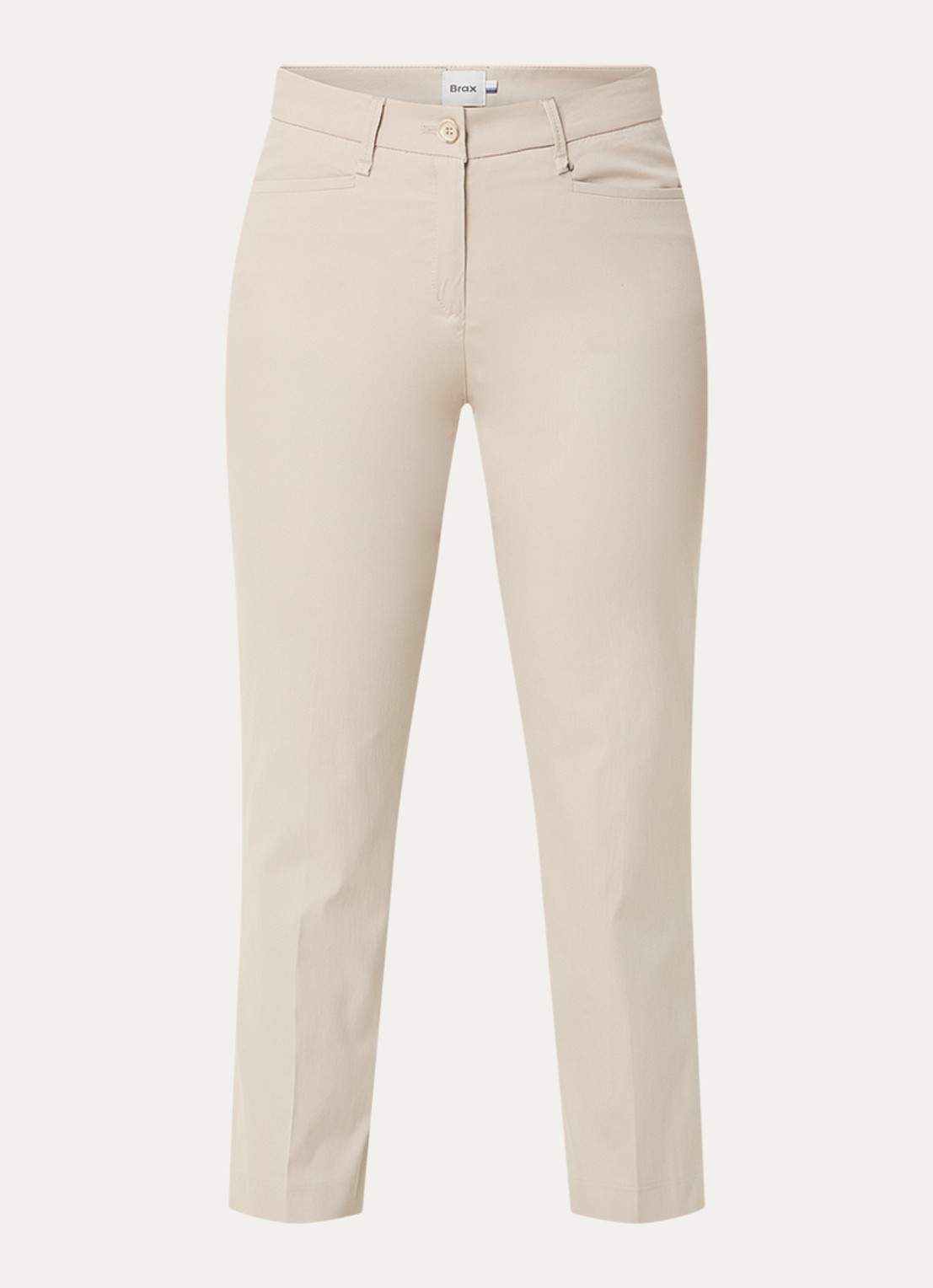 BRAX Mara mid waist cropped slim fit broek met steekzakken - voorkant beige
