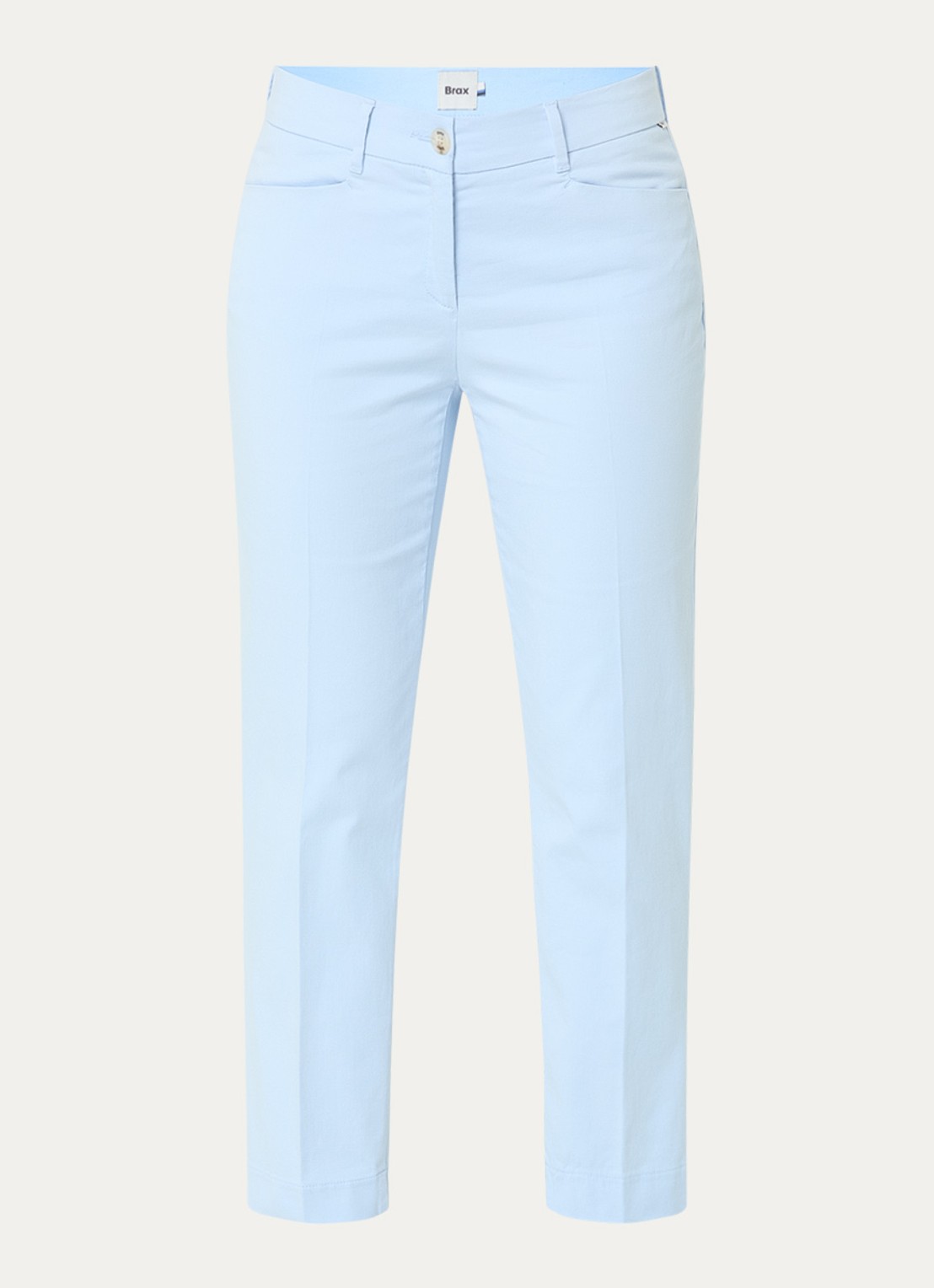 BRAX Mara mid waist cropped slim fit chino met steekzakken - voorkant lichtblauw