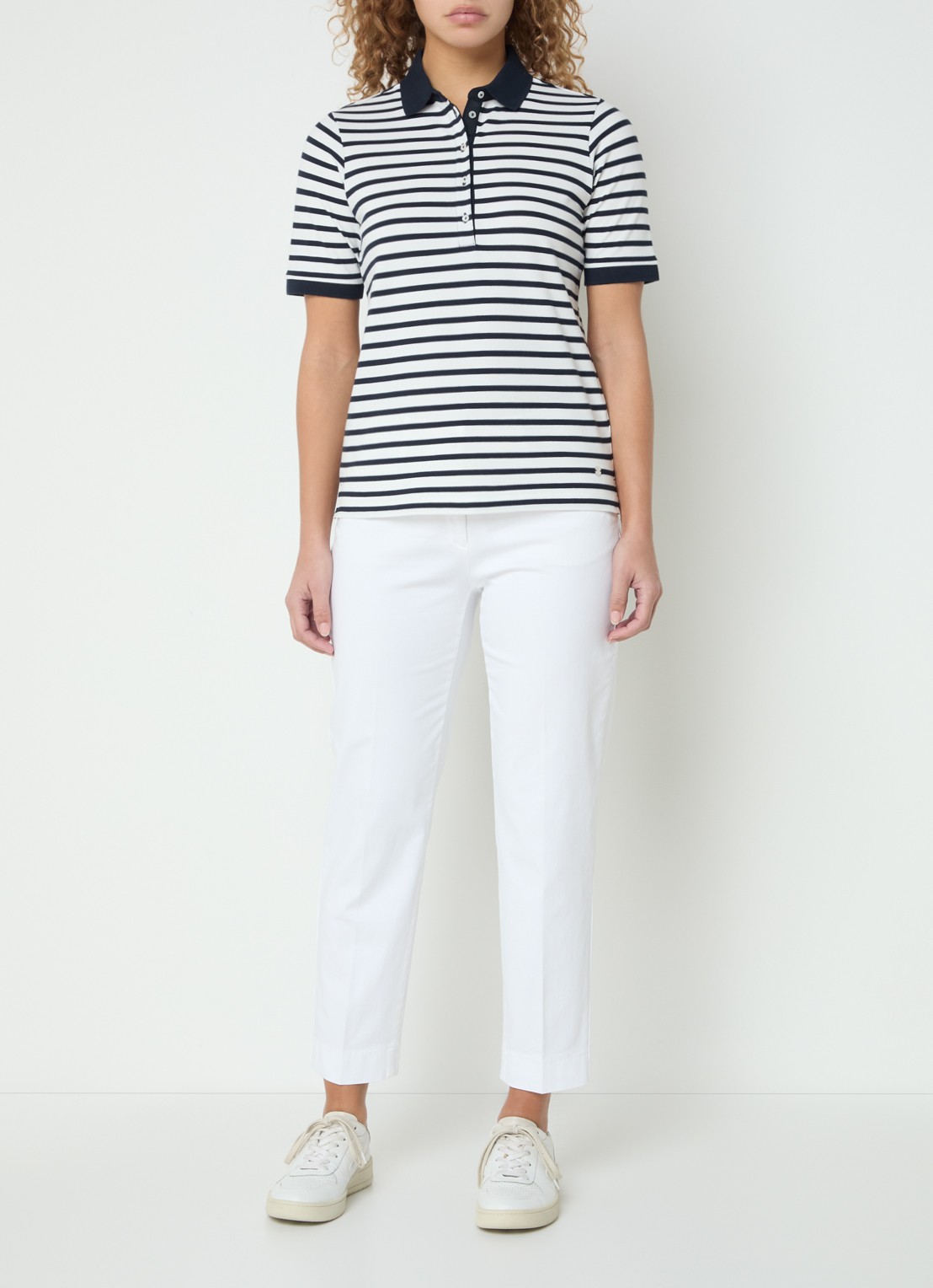 BRAX Mara mid waist cropped slim fit chino met steekzakken - voorkant 2 wit