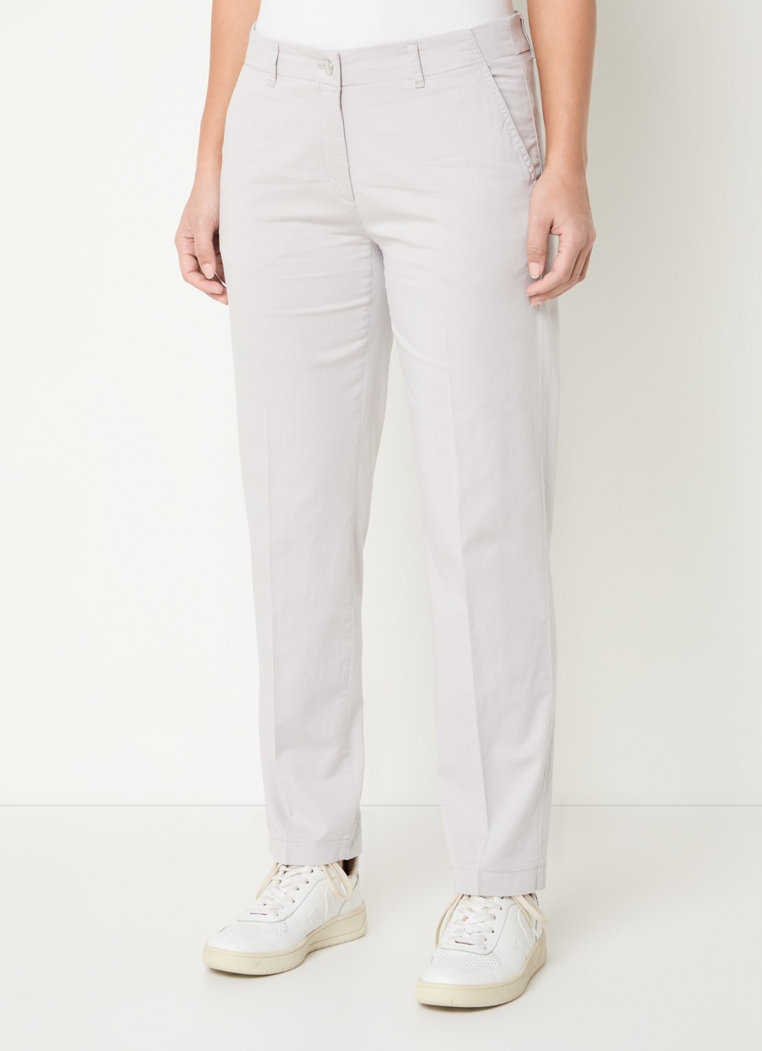 BRAX Maron mid waist cropped tapered fit chino met steekzakken - detail lichtgrijs