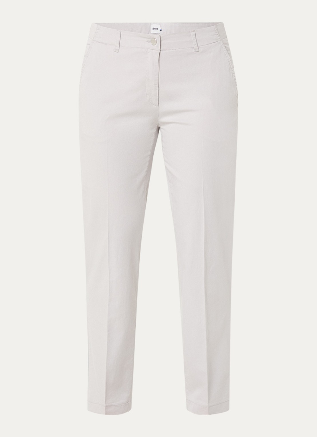 BRAX Maron mid waist cropped tapered fit chino met steekzakken - voorkant 3 lichtgrijs