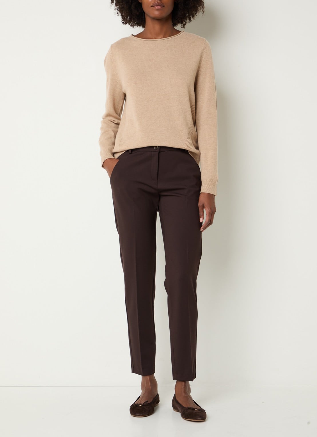 BRAX Maron S mid waist cropped slim fit pantalon met steekzakken - voorkant 4 bruin