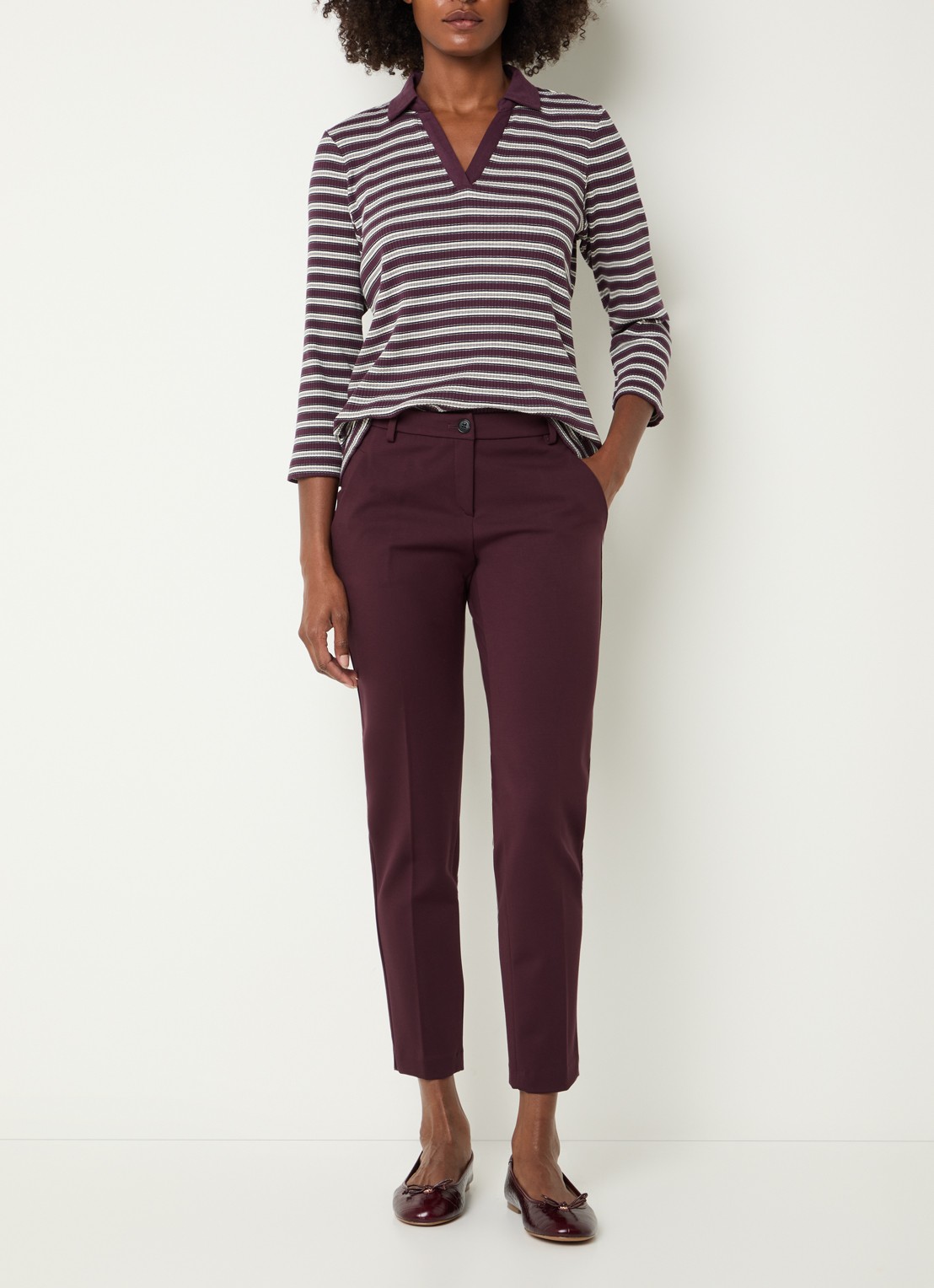 BRAX Maron S mid waist cropped slim fit pantalon met steekzakken - voorkant 3 bordeauxrood