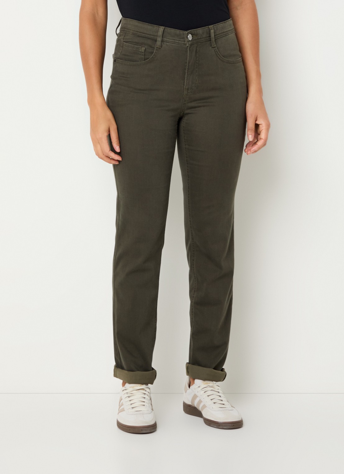 BRAX Mary high waist slim fit chino met steekzakken - detail bronsgroen