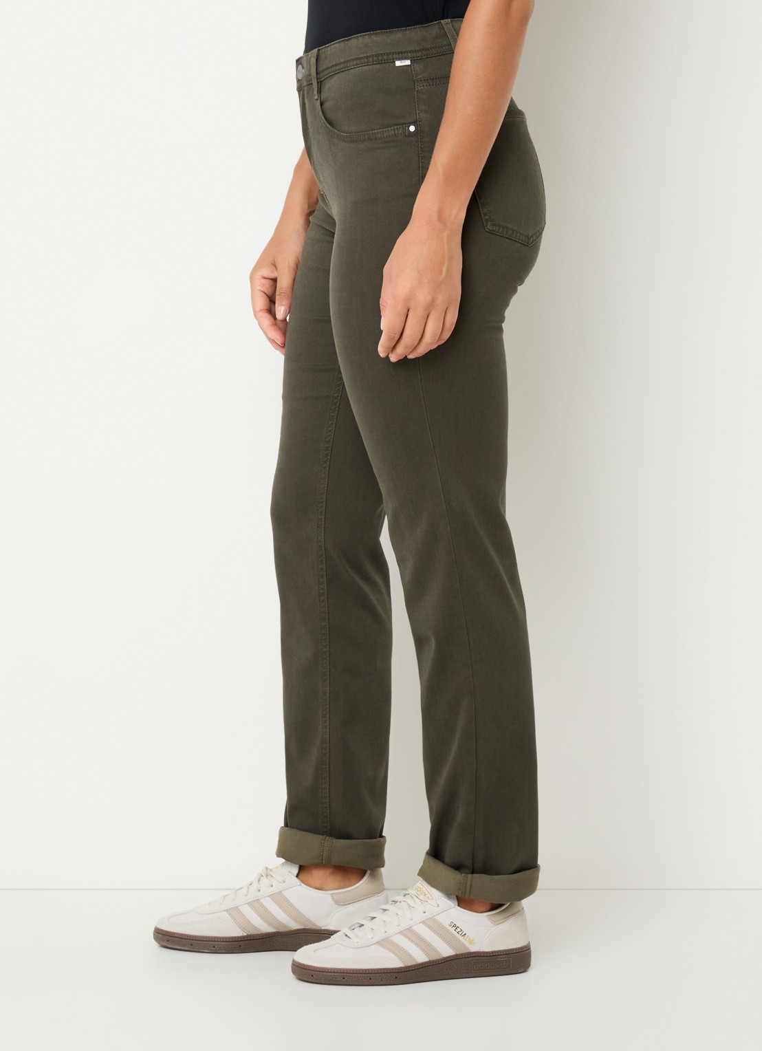 BRAX Mary high waist slim fit chino met steekzakken - detail 2 bronsgroen