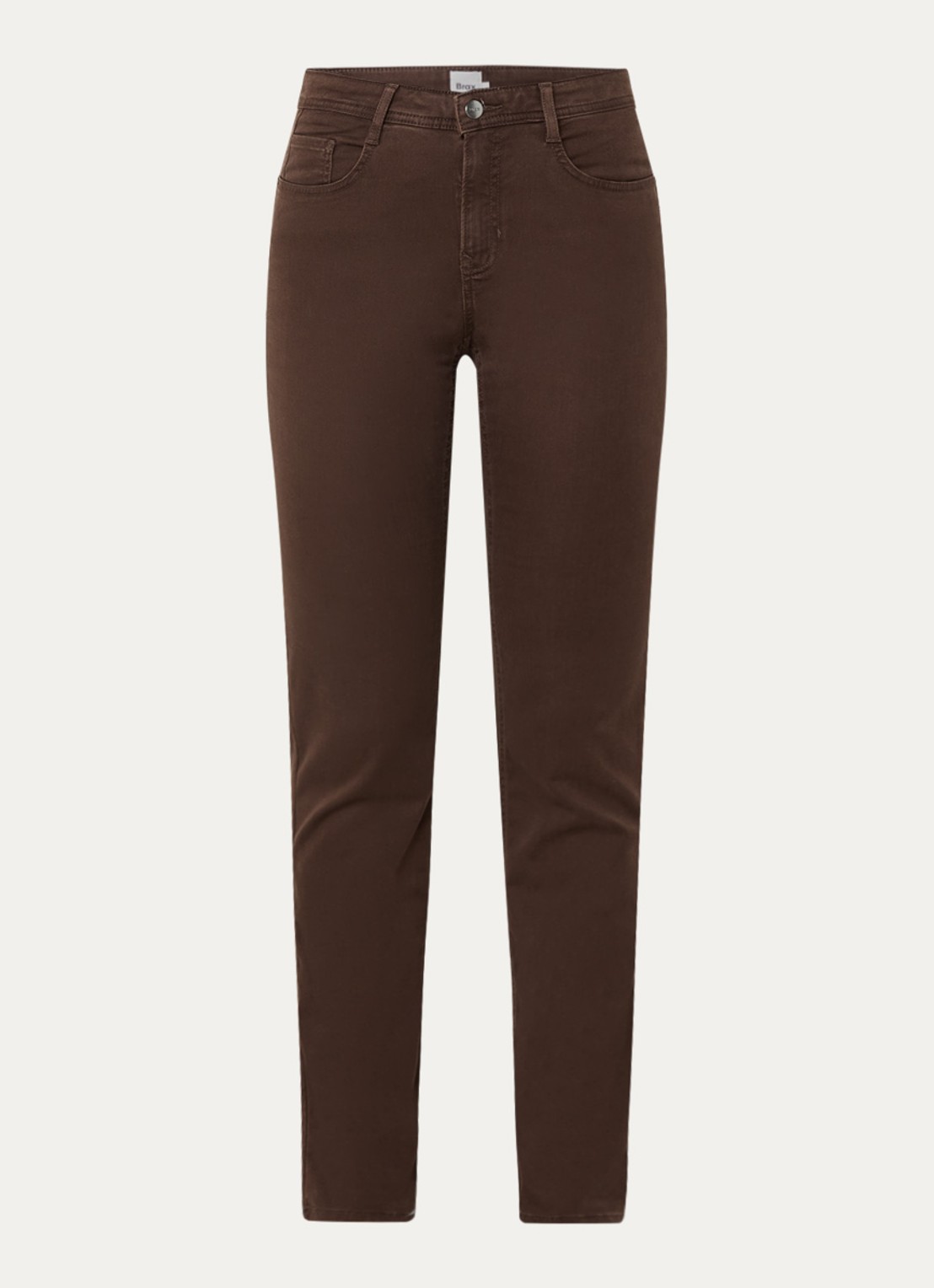BRAX Mary high waist slim fit chino met steekzakken - voorkant 3 donkerbruin