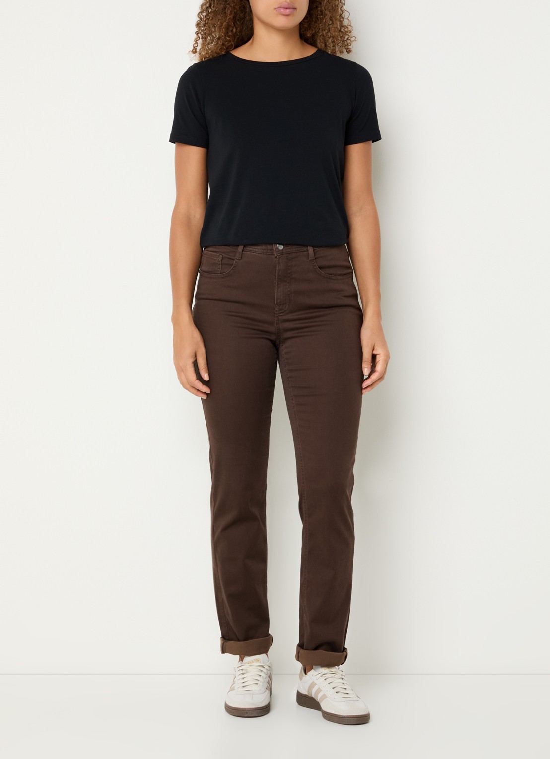 BRAX Mary high waist slim fit chino met steekzakken - voorkant 4 donkerbruin