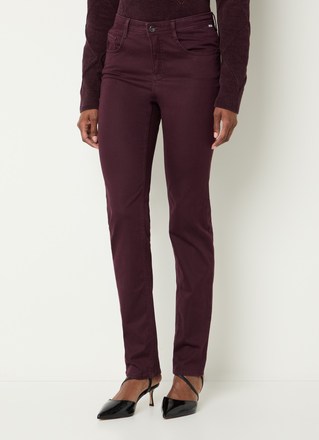 BRAX Mary high waist slim fit chino met steekzakken - detail 3 bordeauxrood