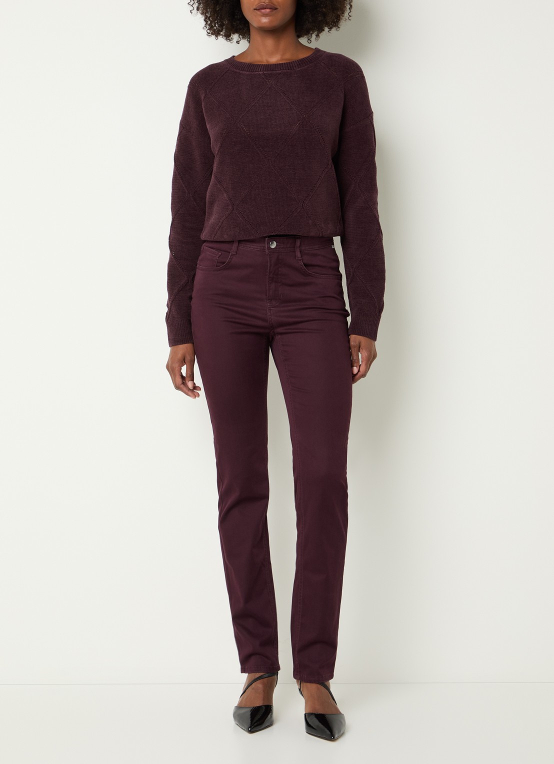 BRAX Mary high waist slim fit chino met steekzakken - voorkant 2 bordeauxrood