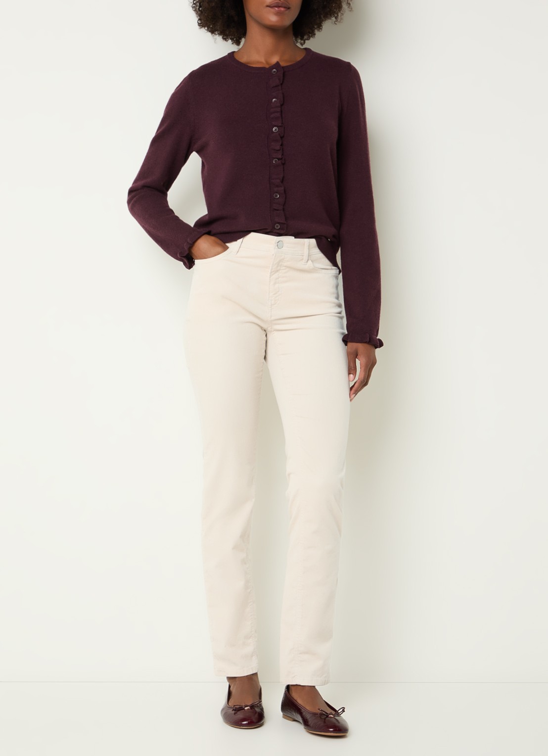 BRAX Mary mid waist skinny fit chino van corduroy - voorkant 5 ivoor