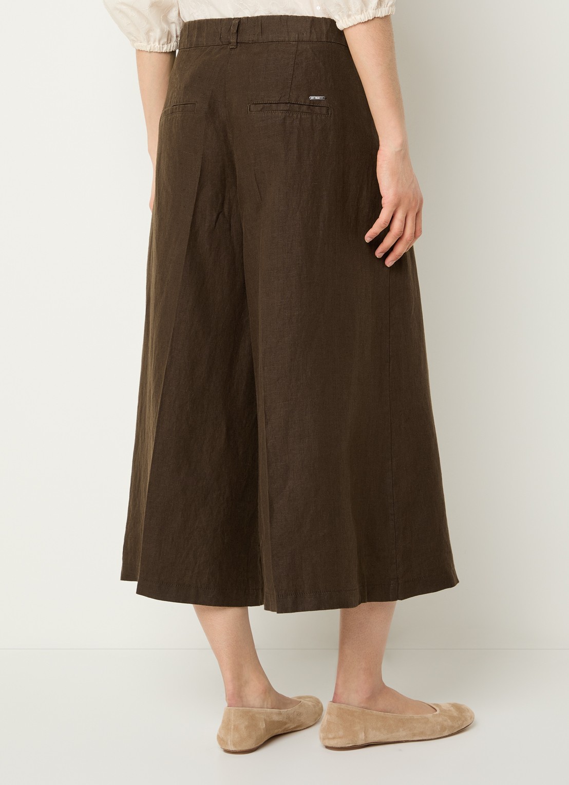 BRAX Melli high waist wide leg culotte van linnen met steekzakken - achterkant 2 donkerbruin