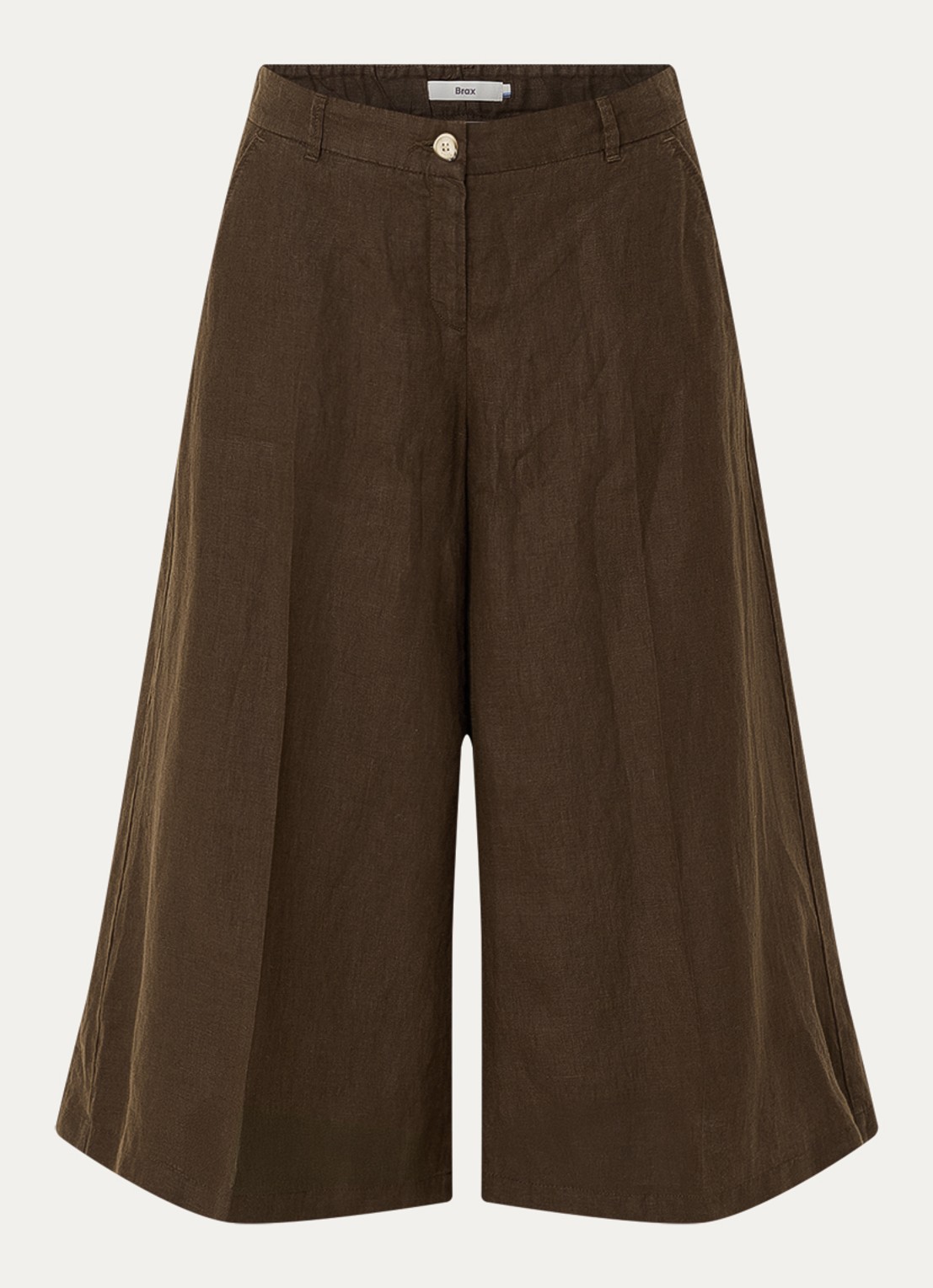 BRAX Melli high waist wide leg culotte van linnen met steekzakken - voorkant 3 donkerbruin