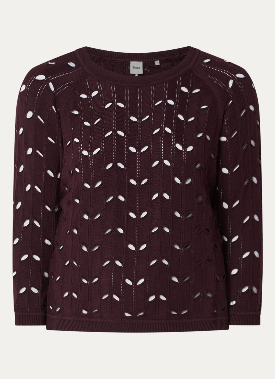 BRAX Nala top met opengewerkt dessin - voorkant 3 aubergine