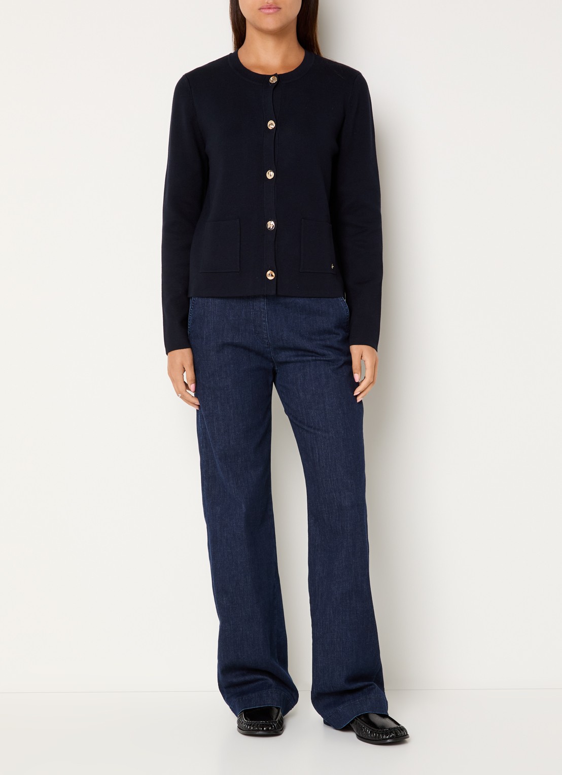 BRAX Pam mid waist loose fit jeans met donkere wassing - voorkant 4 donkerblauw