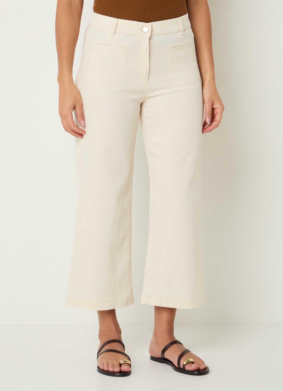 BRAX Peggy mid waist straight fit cropped broek van chambray - detail creme