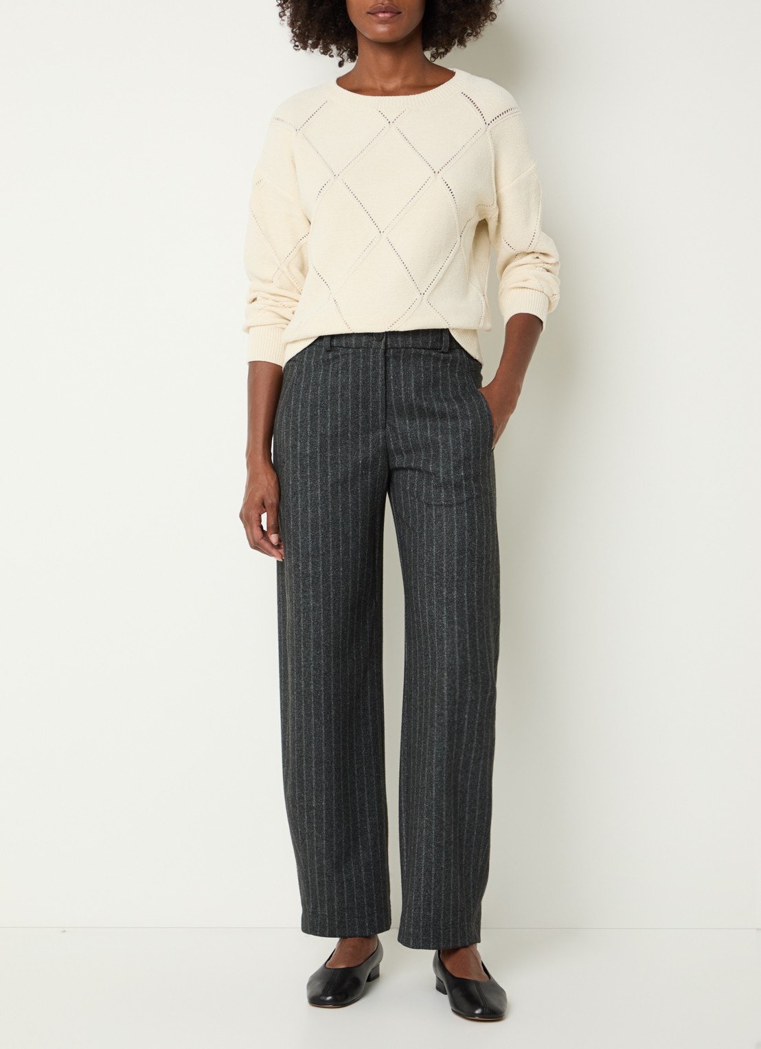BRAX Peggy O high waist tapered fit pantalon met streepprint - voorkant 4 antraciet