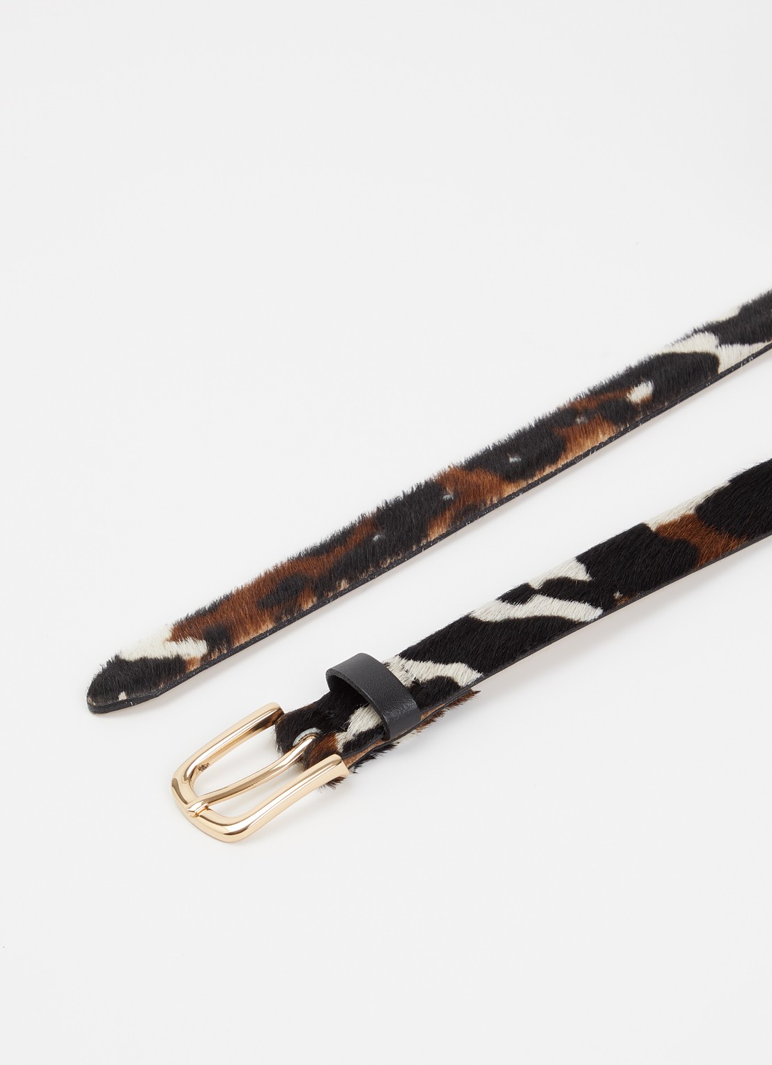 BRAX Riem van leer met ponyhair - detail 2 zwart