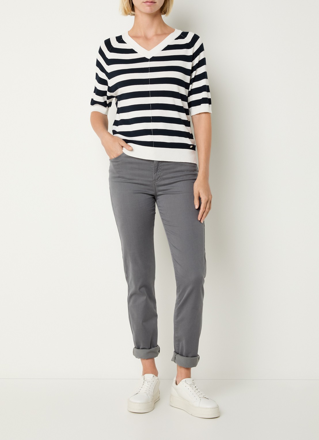 BRAX Shakira high waist slim fit pantalon  - voorkant 5 grijs