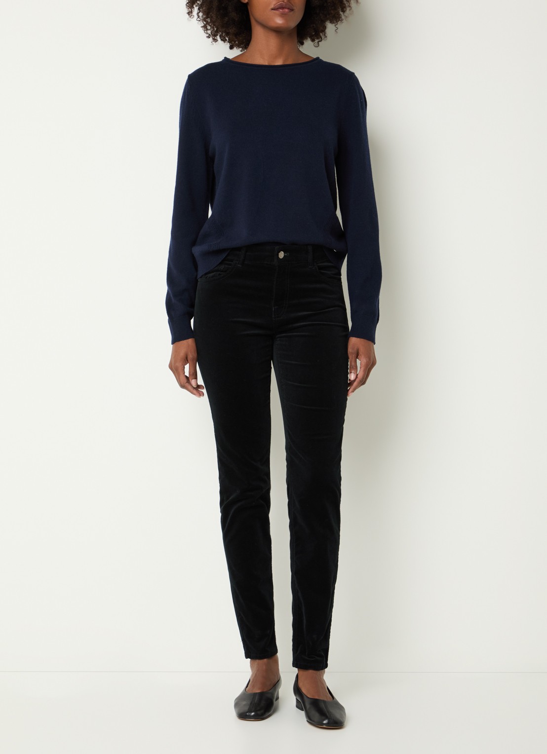 BRAX Shakira mid waist skinny fit broek van fluweel - voorkant 5 zwart
