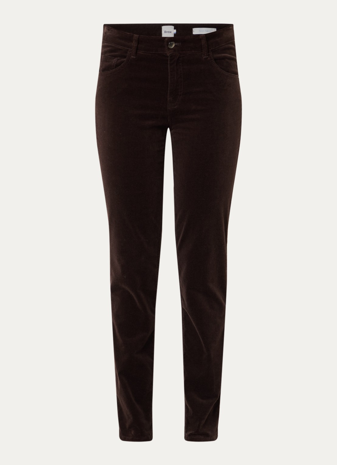 BRAX Shakira mid waist skinny fit broek van fluweel - voorkant 3 donkerbruin