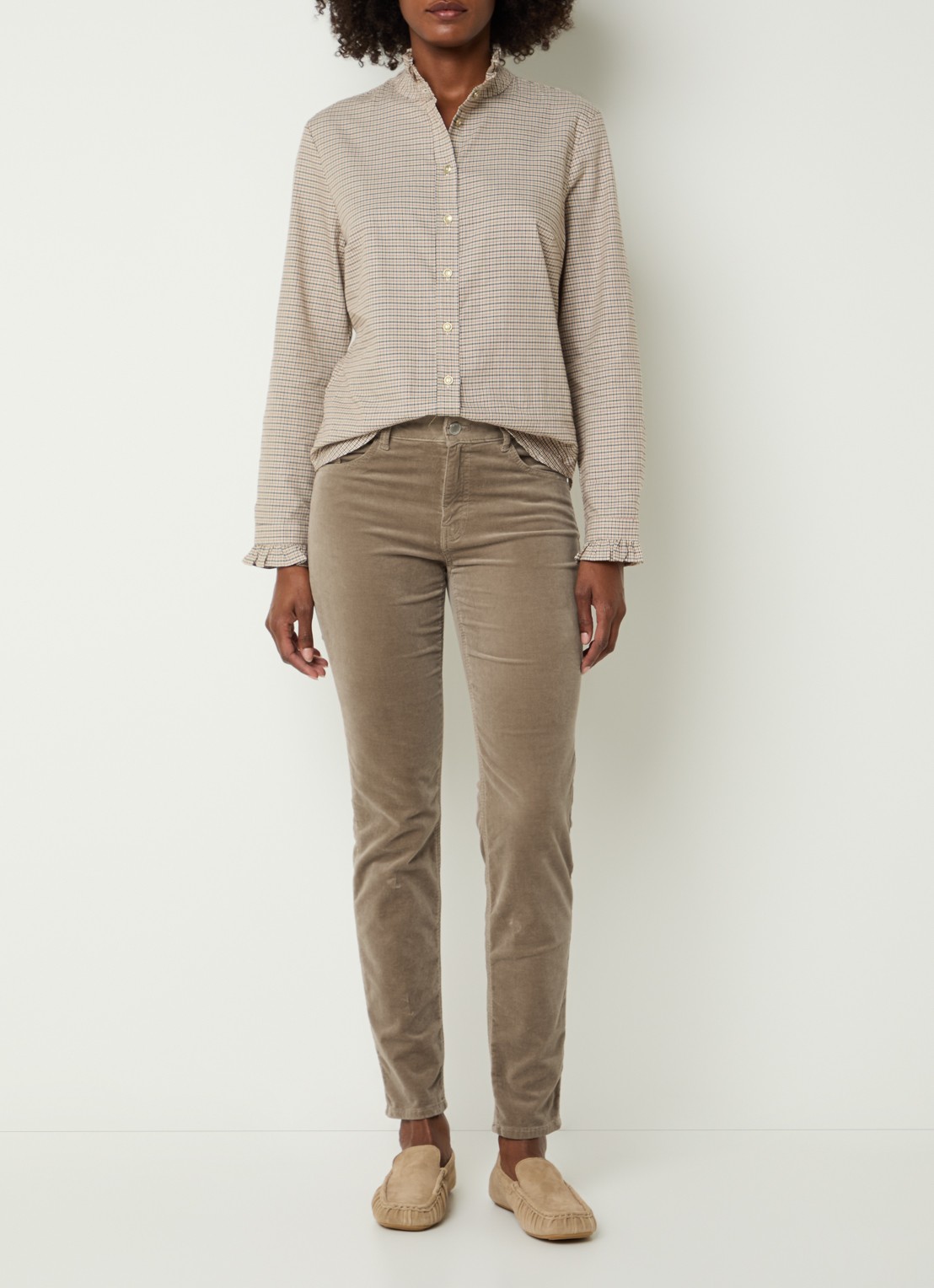 BRAX Shakira mid waist skinny fit broek van fluweel - voorkant 5 beige
