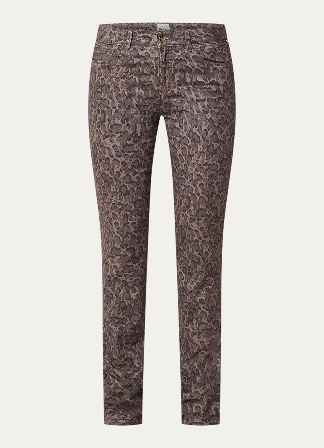 BRAX Shakira mid waist slim fit broek met panterprint  - voorkant 2 donkerbruin