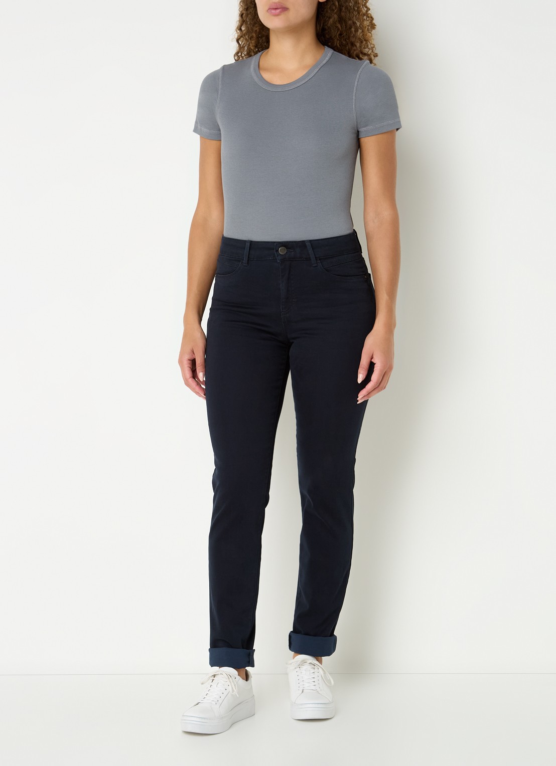 BRAX Shakira mid waist slim fit broek   - voorkant 3 donkerblauw