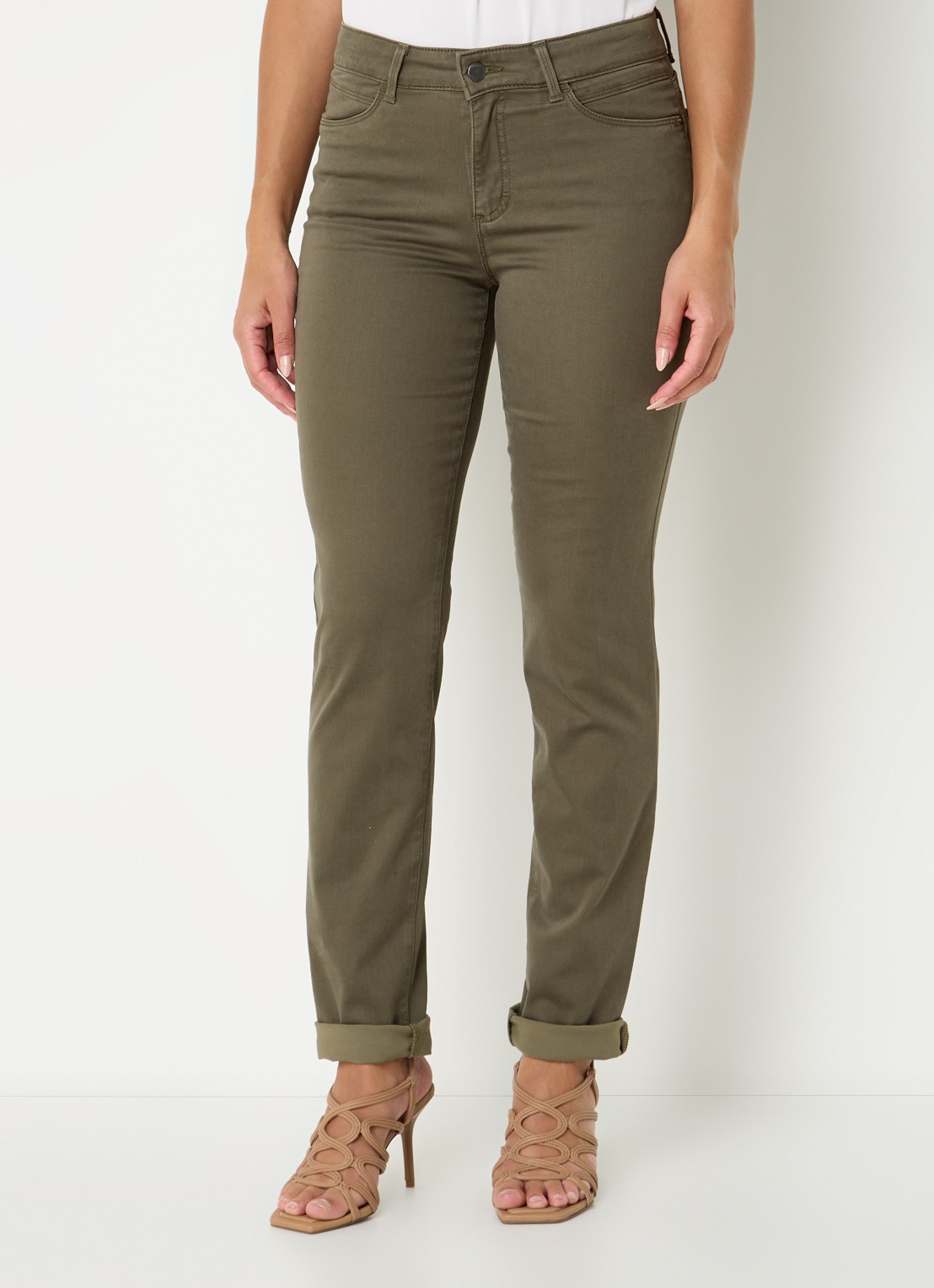 BRAX Shakira mid waist slim fit broek   - detail olijfgroen