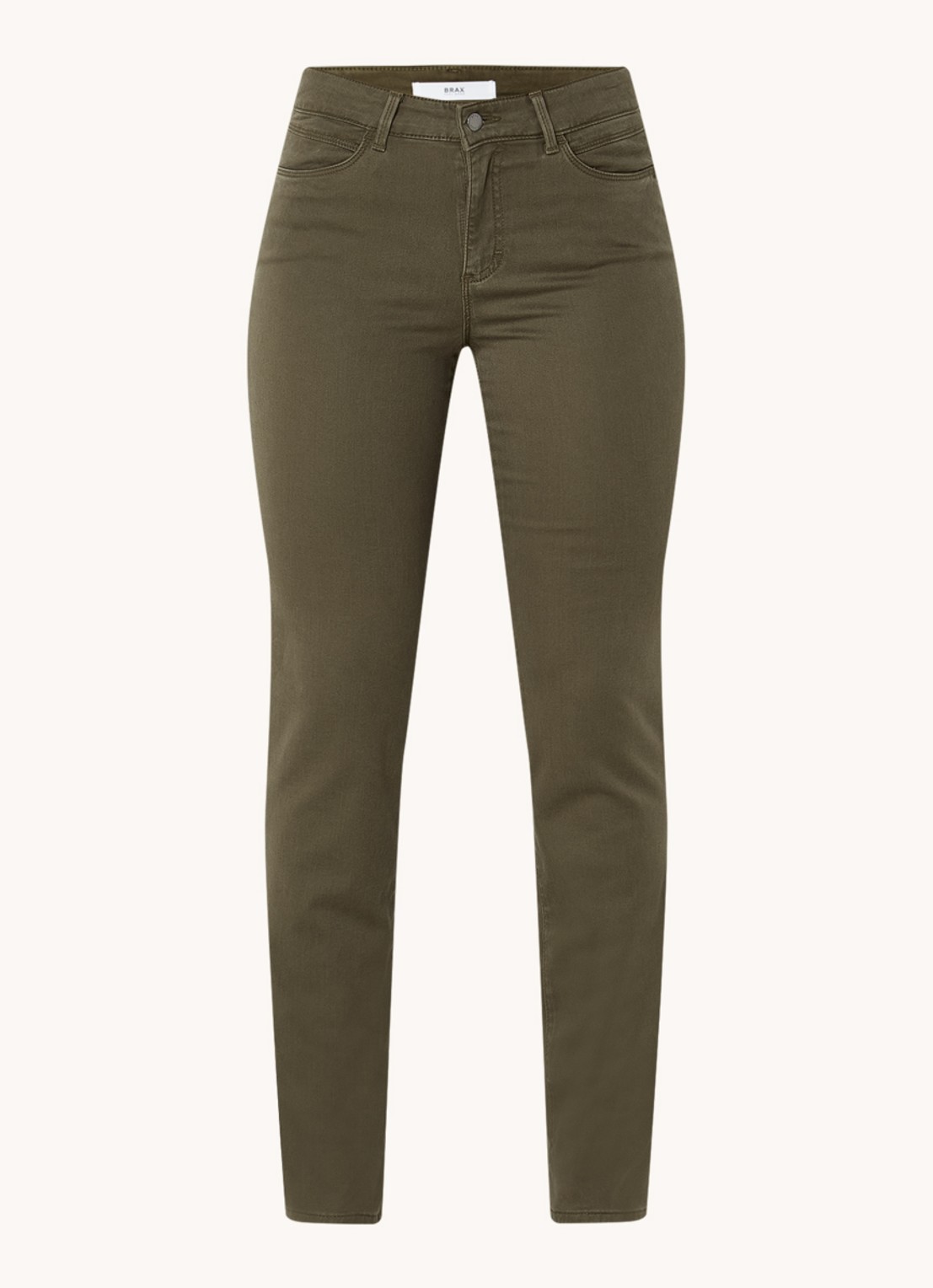 BRAX Shakira mid waist slim fit broek   - voorkant 2 olijfgroen