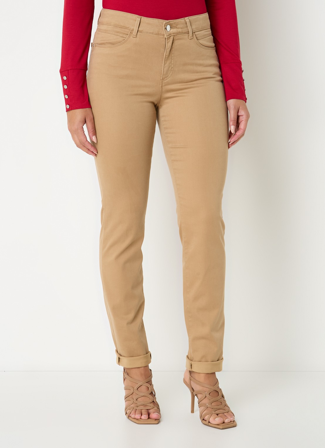 BRAX Shakira mid waist slim fit broek   - detail camel