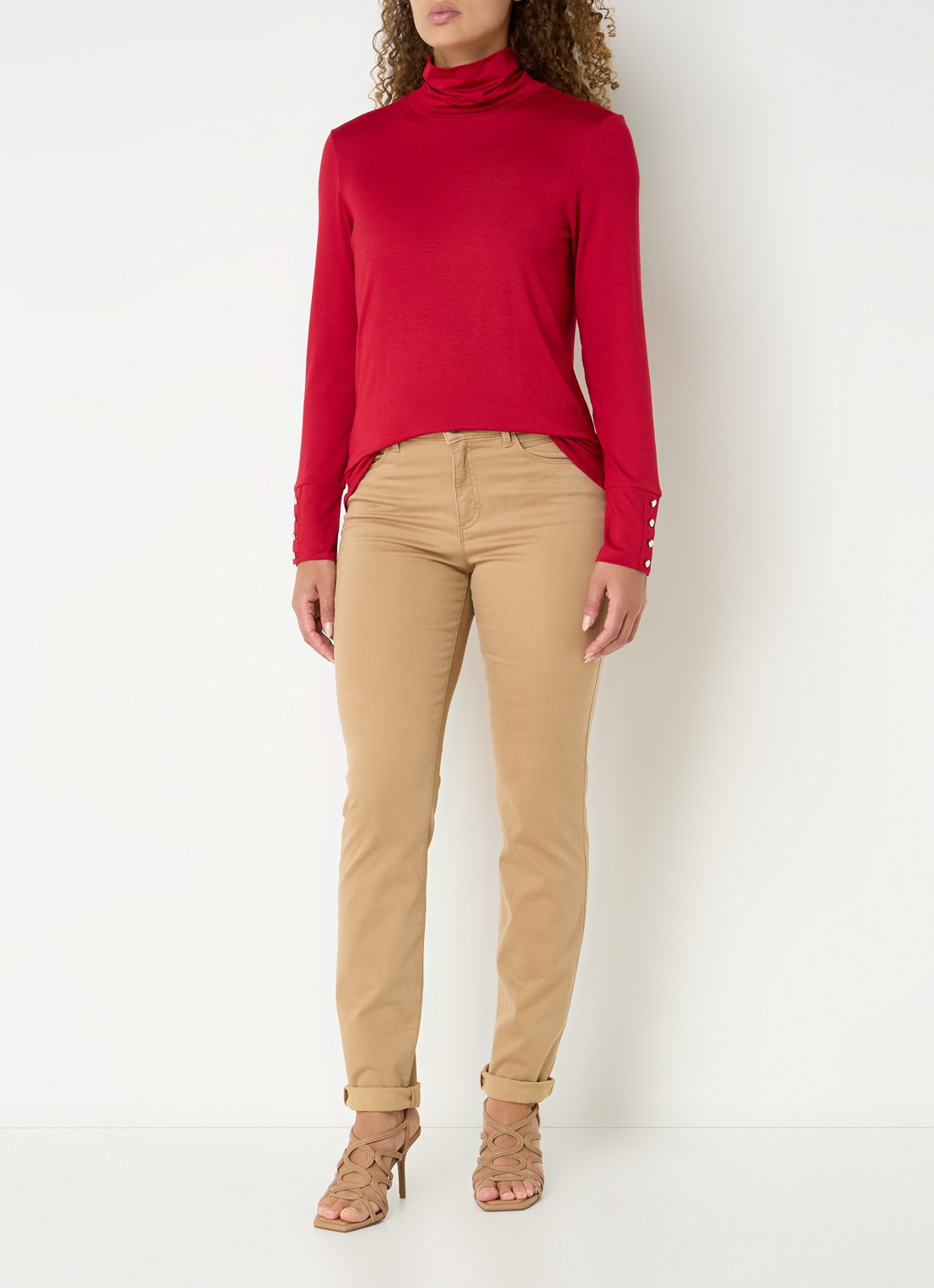 BRAX Shakira mid waist slim fit broek   - voorkant 4 camel