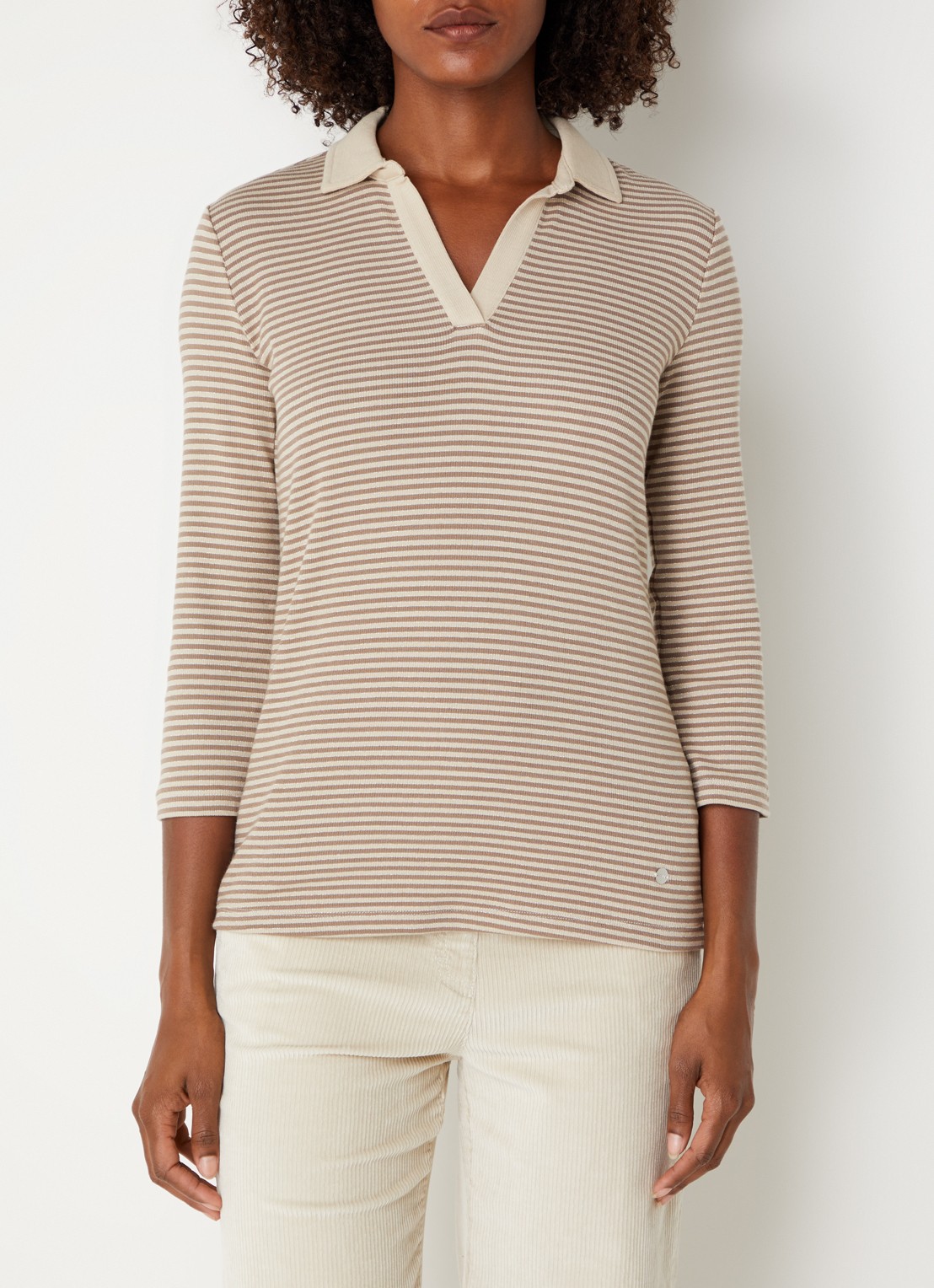 BRAX Top met streepprint en polokraag - detail 4 beige