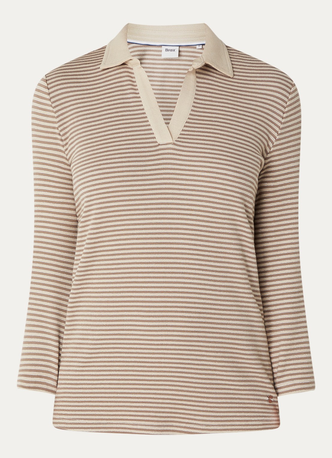 BRAX Top met streepprint en polokraag - voorkant 2 beige