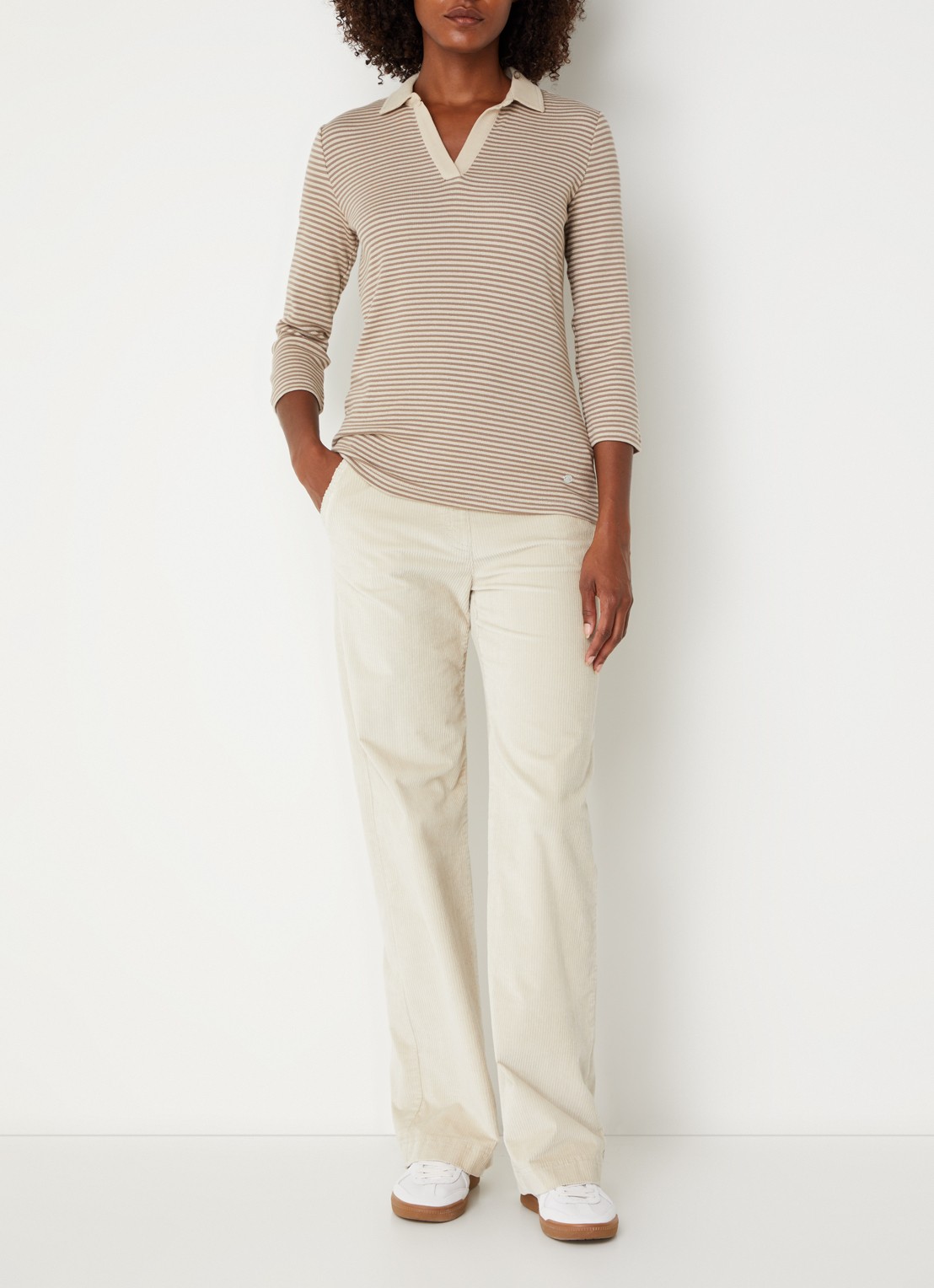 BRAX Top met streepprint en polokraag - voorkant 3 beige