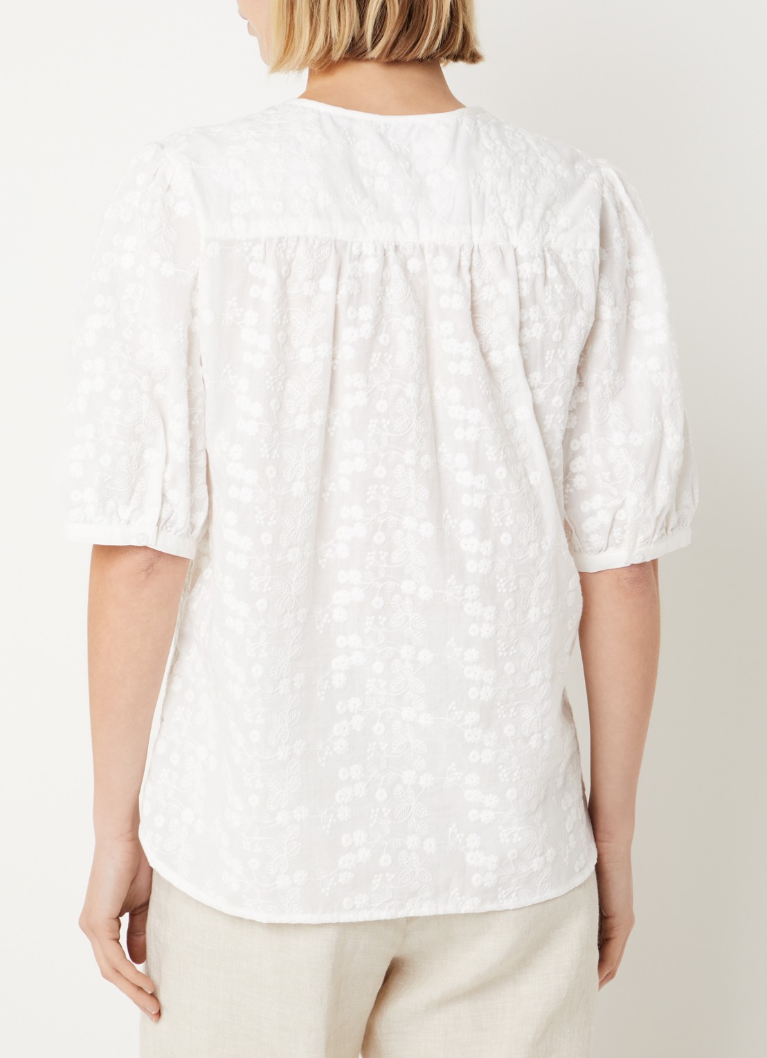 BRAX Vea blouse met broderie en ballonmouw - achterkant wit