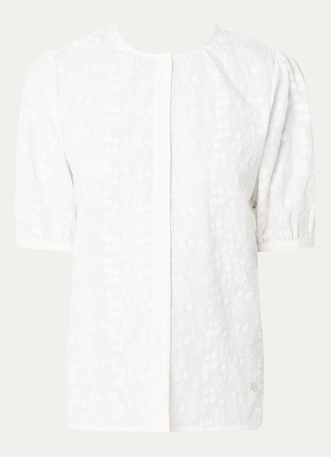 BRAX Vea blouse met broderie en ballonmouw - voorkant 3 wit